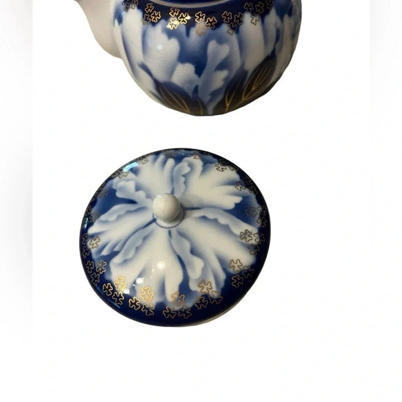 Fukagawa Seiji Peony Gold Mill Cobalt Blue Set Teapot  And 3 Tea Cups & … - Picture 10 of 15
